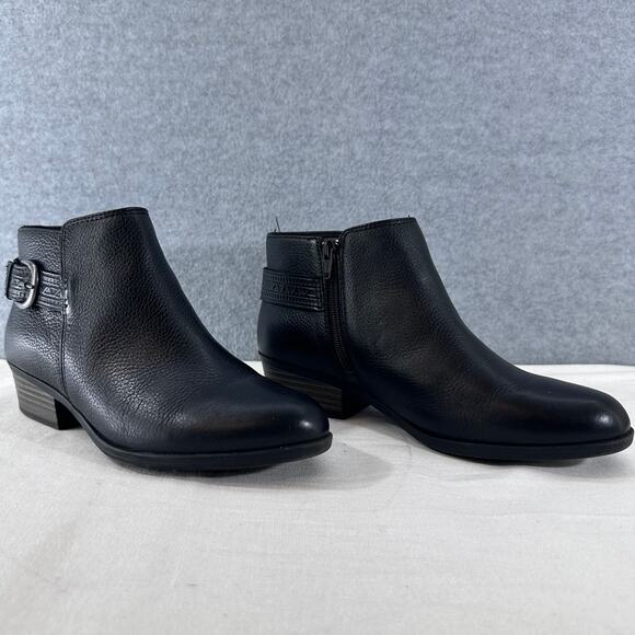 Clarks Shoes - CLARKS Women's sz 8 Addiy Kara Ankle Boot Black Tumbled Leather Bootie Buckle